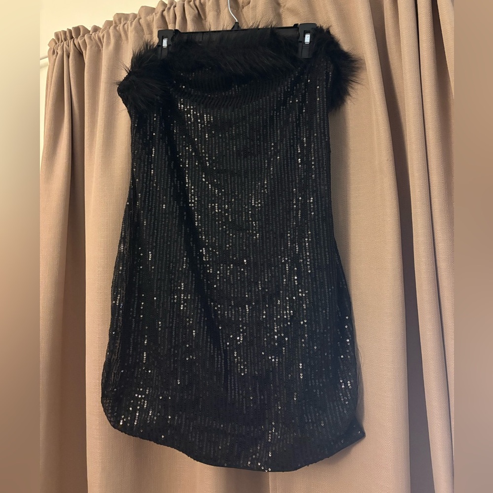 Strapless Black Sequins Party Dress